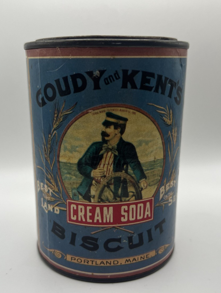 Antique 1940s Goudy & Kent’s Cream Soda Biscuit Portland, Maine Coin Bank Antique 1940s Goudy & Kent’s Cream Soda Biscuit Portland, Maine Coin Bank
