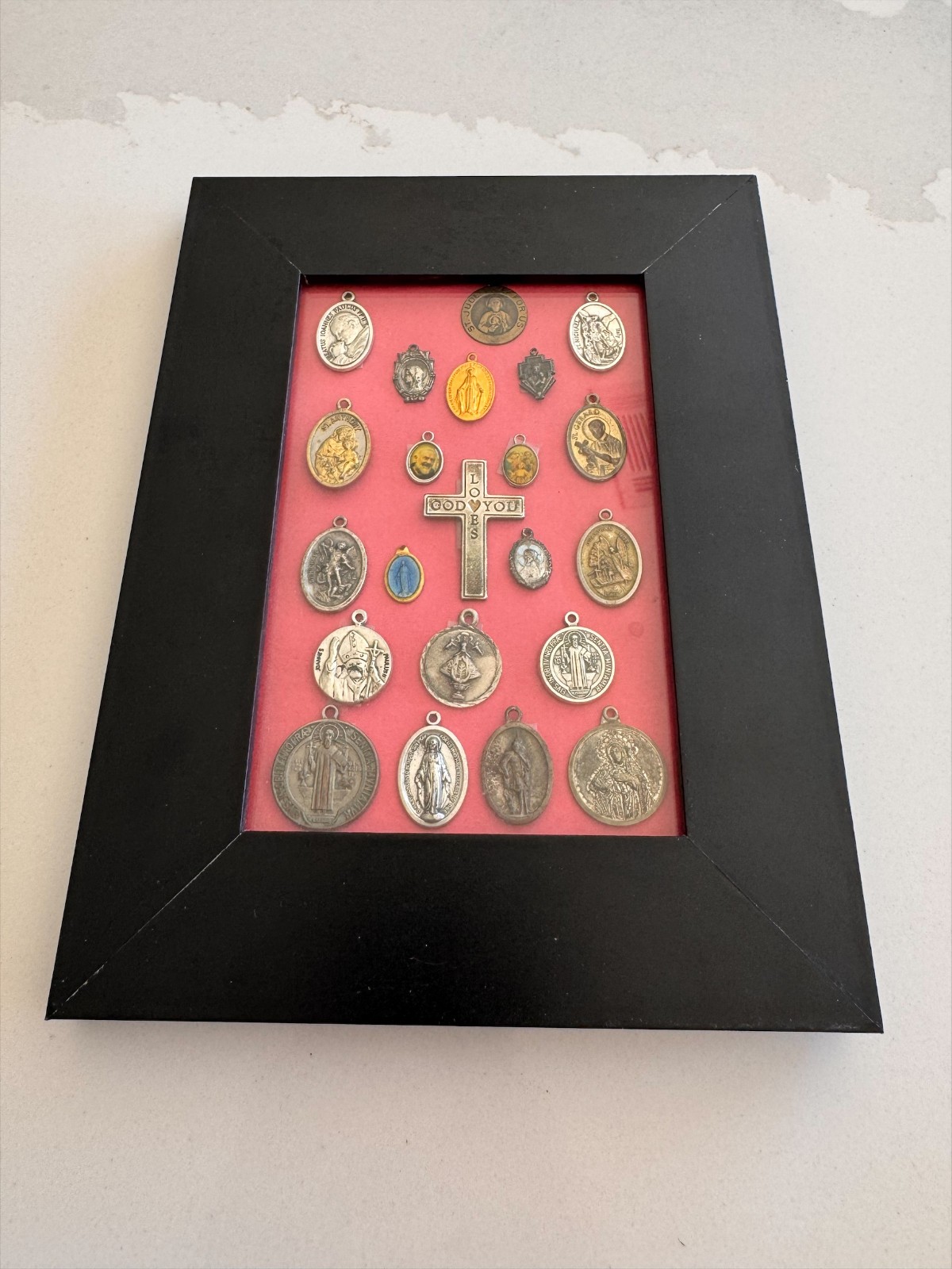 Vintage Religious Medal Lot 23 Catholic Saints Cross Miraculous Medallion Displa