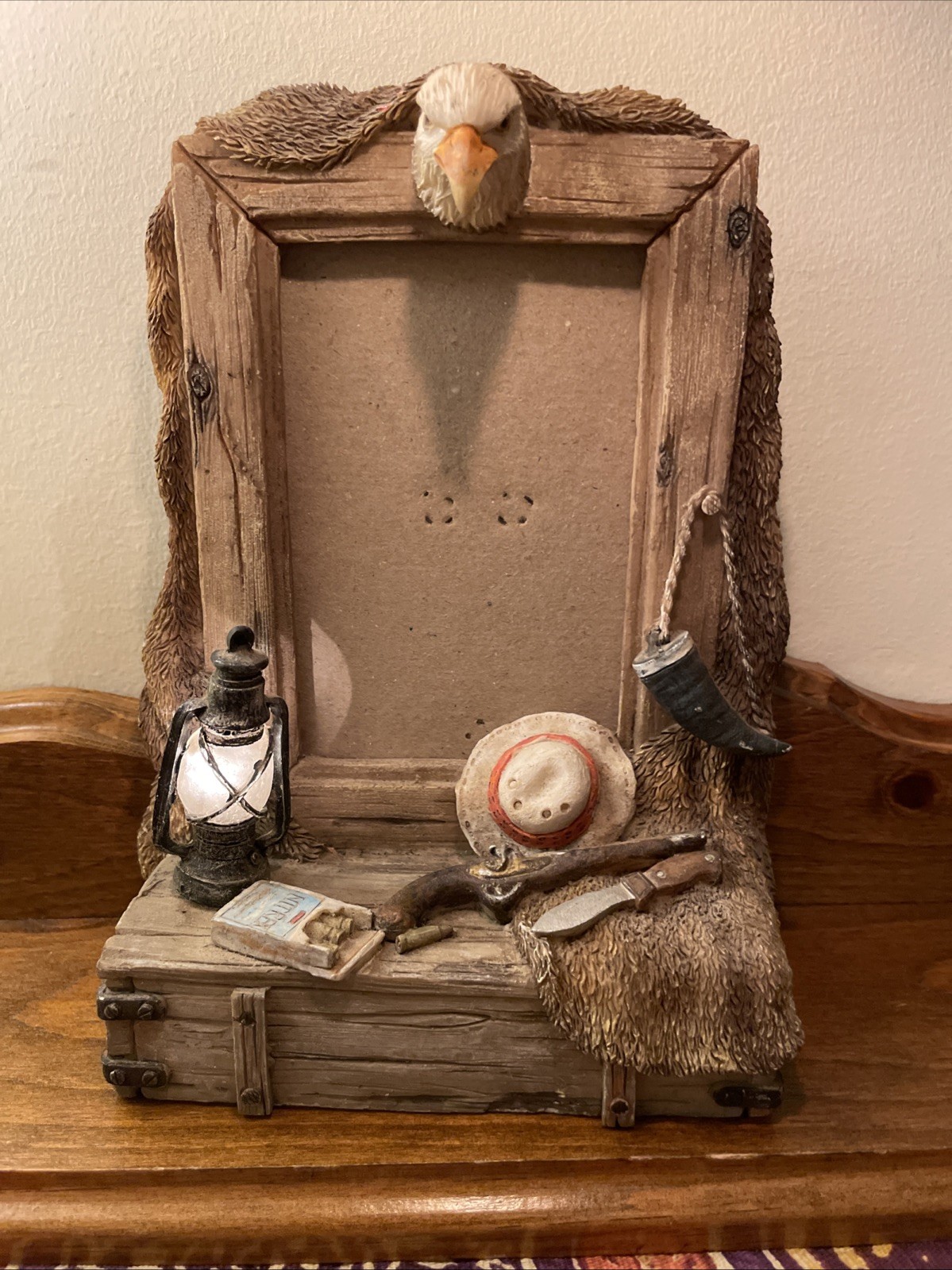 Light Up VTG Western Picture Frame 3D Resin Rustic Cowboy Hat Lantern Wood Eagle