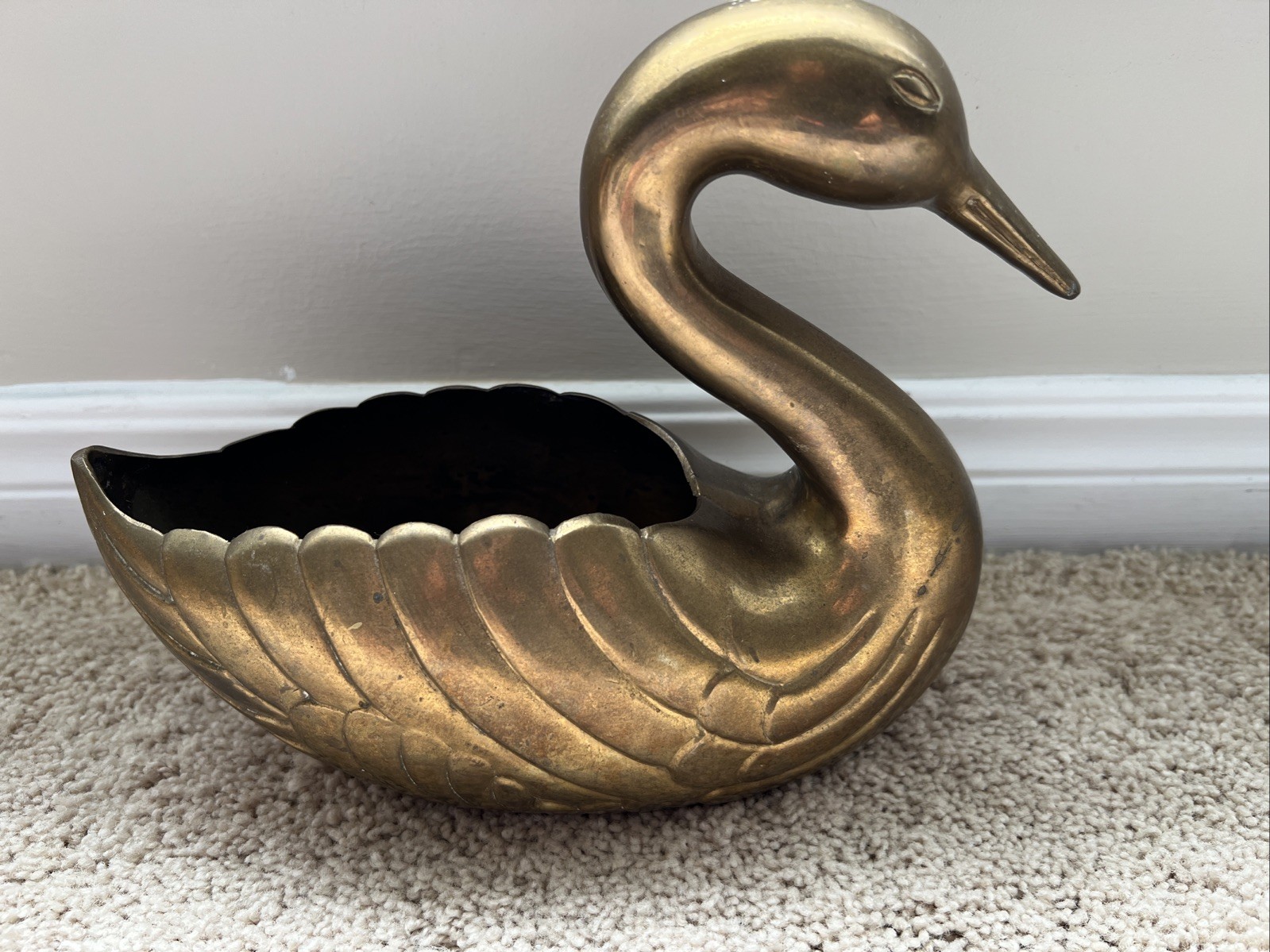 Vintage Large Brass Swan Bird Figure Planter 9”x8” Extremely Heavy Wow