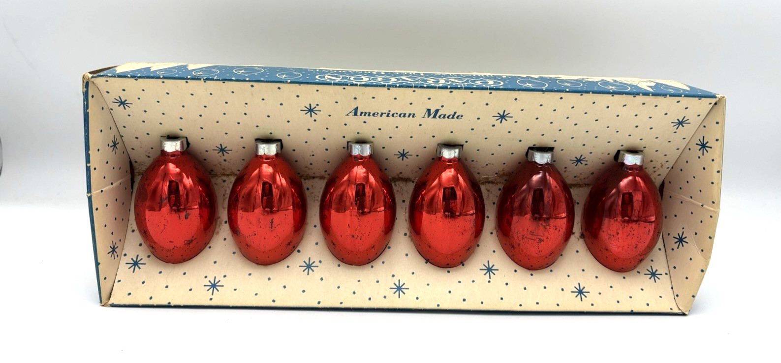 Vintage Paragon Christmas Tree Glass Ornaments No 823 Half Dozen Red Teardrop
