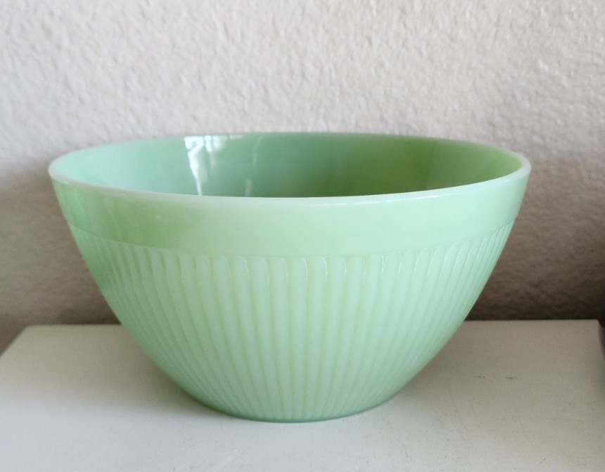 Vintage Jadeite Jadite Fire King Jane Ray Ribbed Mixing Bowl Green Glass 7.5