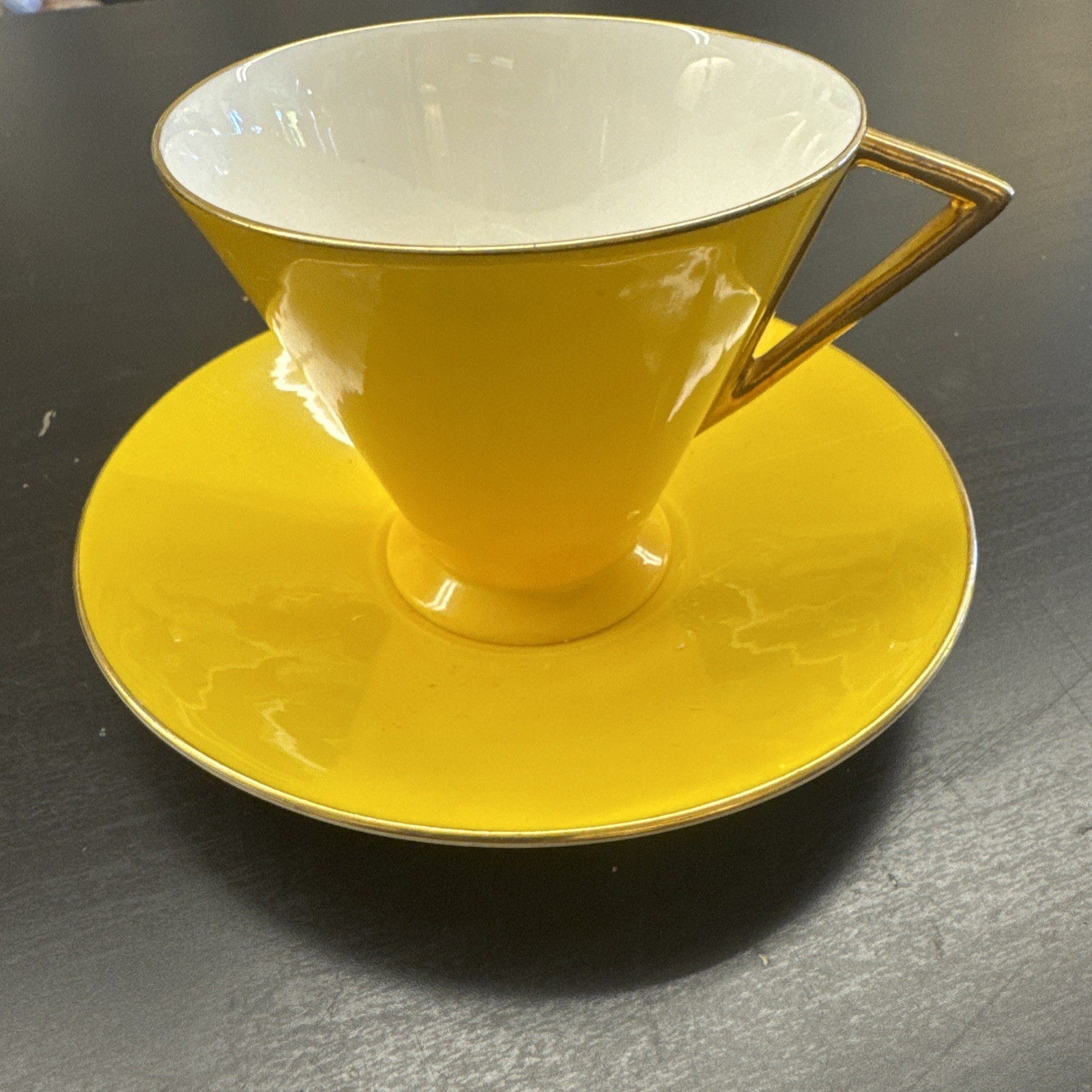 Vintage 1930\'s Shelley Art Deco Regent Shape Yellow Teacup & Saucer Set Vintage 1930\'s Shelley Art Deco Regent Shape Yellow Teacup & Saucer Set