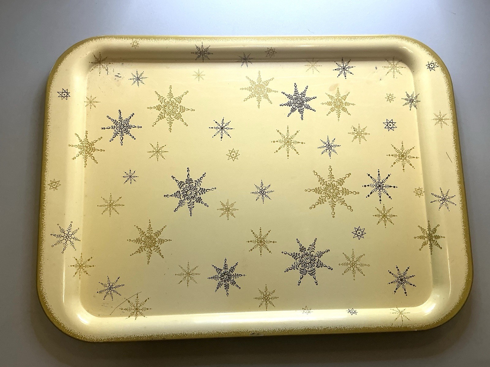 Serving Tray Metal 1950s MCM Atomic Retro Starburst Snowflake Barware TV Decor
