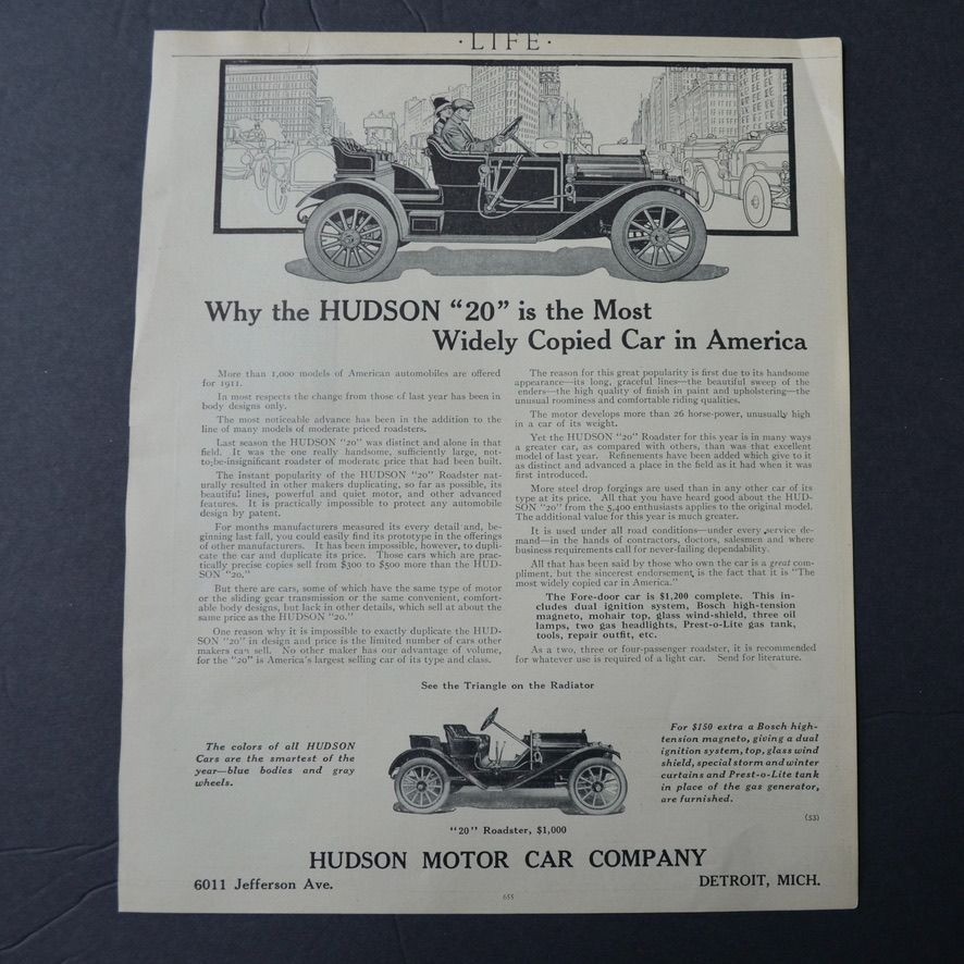 Antique 1911 Life Magazine Advertisement Hudson Motor Car Co. & Locomobile