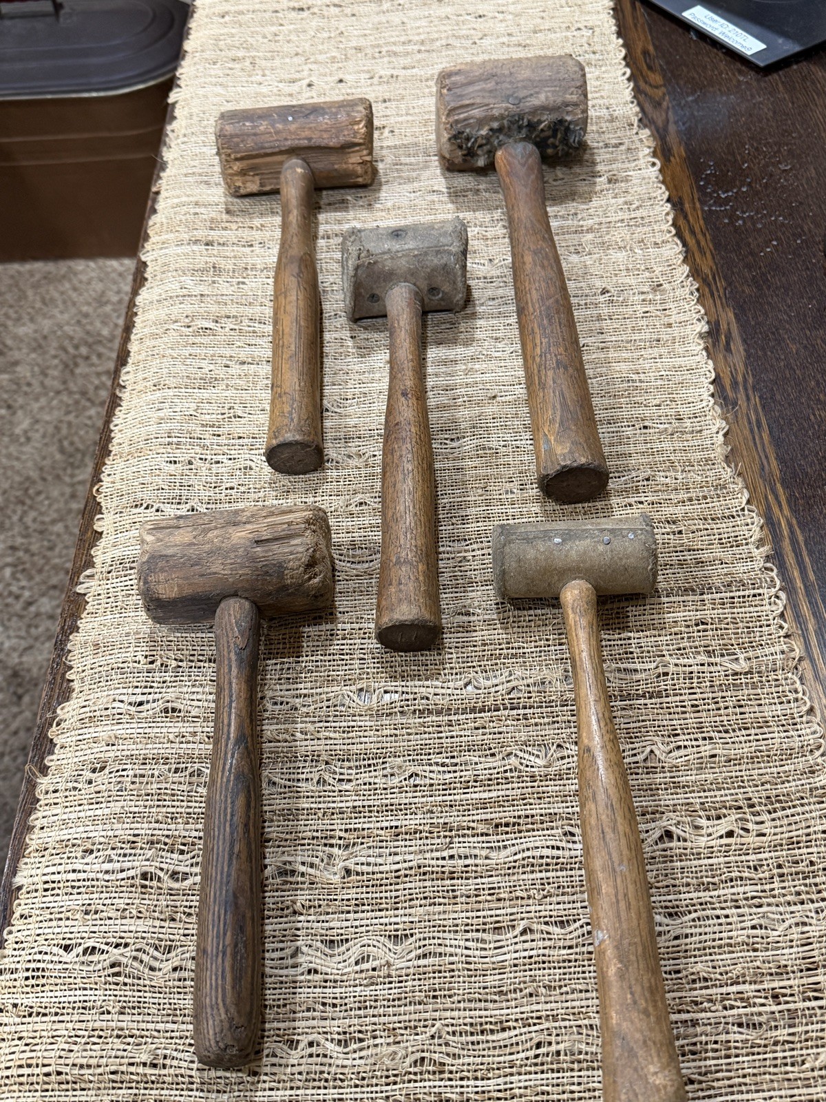 Lot of 5 Primitive Antique Vintage Wood Mallets
