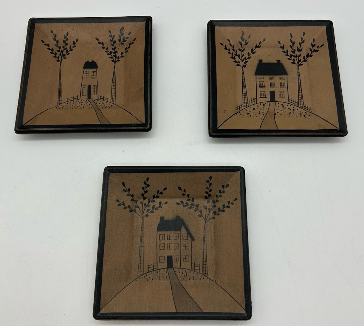 Donna White Hearthside Primative Folk Art 6’ Square Wooden Countryside Scene Donna White Hearthside Primative Folk Art 6’ Square Wooden Countryside Scene