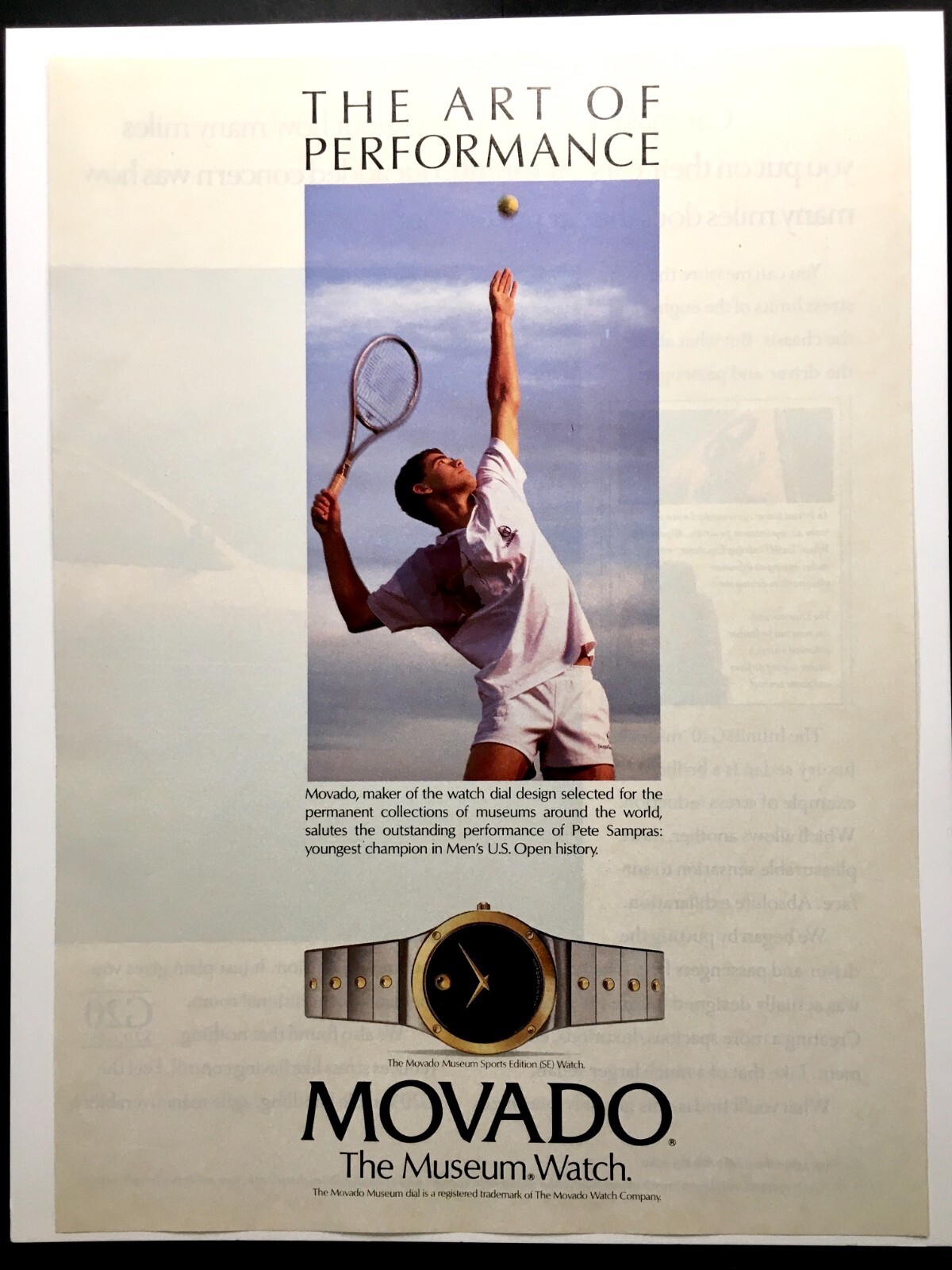 1991 Movado Museum Sports Watch Pete Sampras vtg PRINT AD Fashion Advertisement
