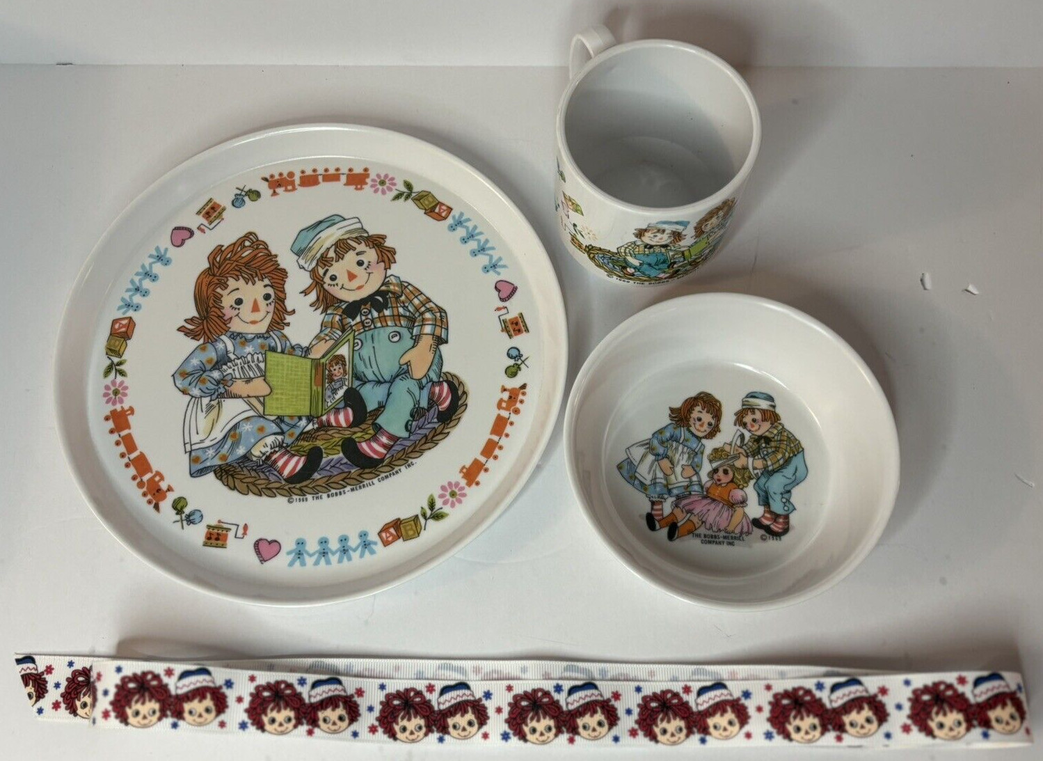 Vintage 1969 Raggedy Ann & Andy Child's Plate, Bowl, & Mug Oneida Deluxe Vintage 1969 Raggedy Ann & Andy Child's Plate, Bowl, & Mug Oneida Deluxe