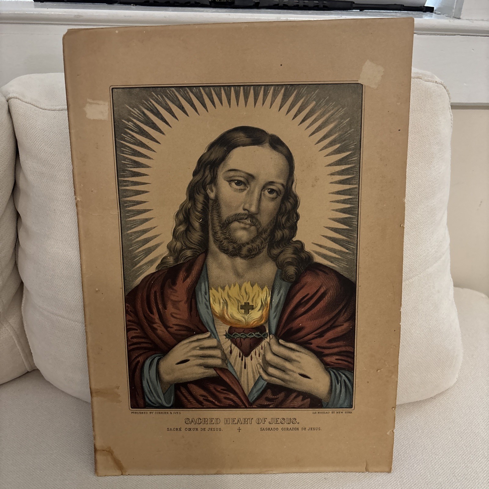 ANTIQUE CURRIER AND IVES SACRED HEART OF JESUS LORD RELIGIOUS SPIRTUAL CHRISTIAN