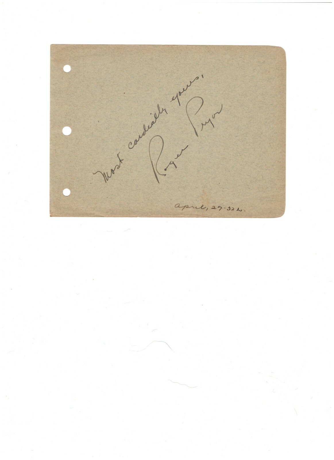 ACTOR ROGER PRYOR AUTOGRAPH ON ALBUM PAGE 