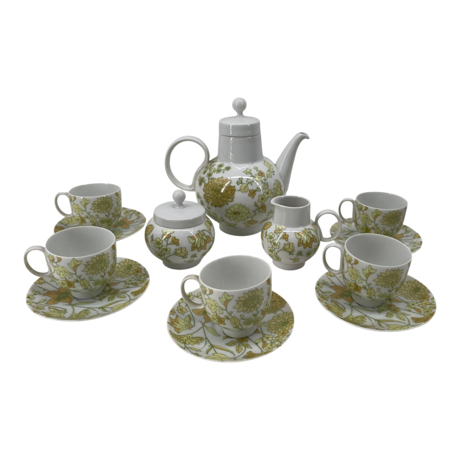Heinrich Germany Primavera Green Floral Tea Or Coffee Set Teapot Cups Saucer MCM Heinrich Germany Primavera Green Floral Tea Or Coffee Set Teapot Cups Saucer MCM