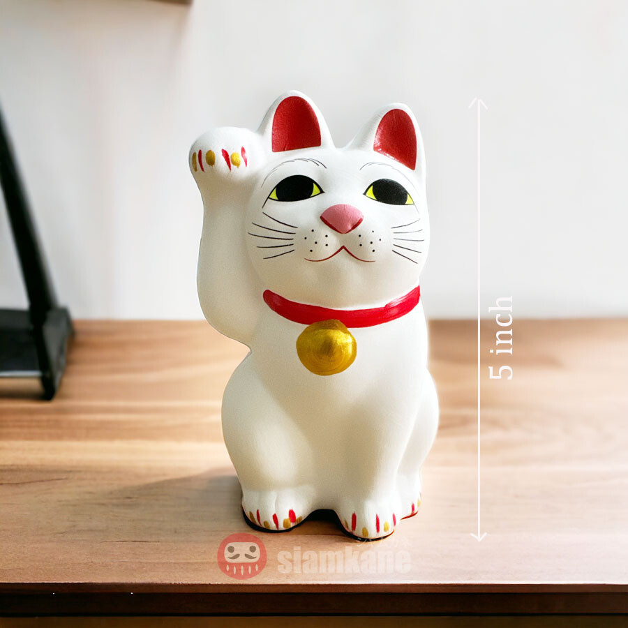 Lucky Cat Maneki Neko Gotokuji Temple Size #5, Tall 5 inch