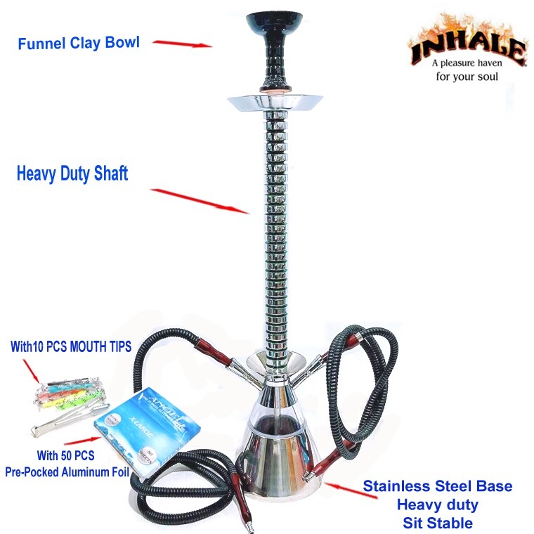 Inhale 32'' Heavy duty 2-hose Hookah w Funnel clay bowl mouth tips Aluminum foil Inhale 32'' Heavy duty 2-hose Hookah w Funnel clay bowl mouth tips Aluminum foil