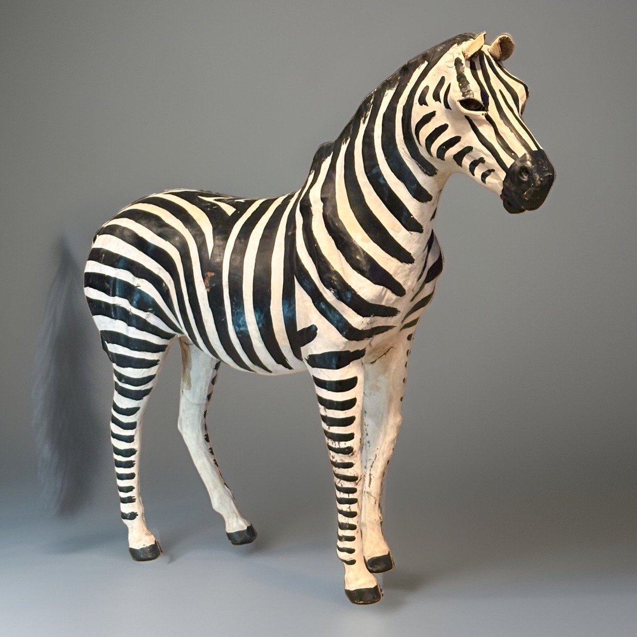 India Rare Vintage Leather Wrapped Zebra Figure Hand Painted India Rare Vintage Leather Wrapped Zebra Figure Hand Painted