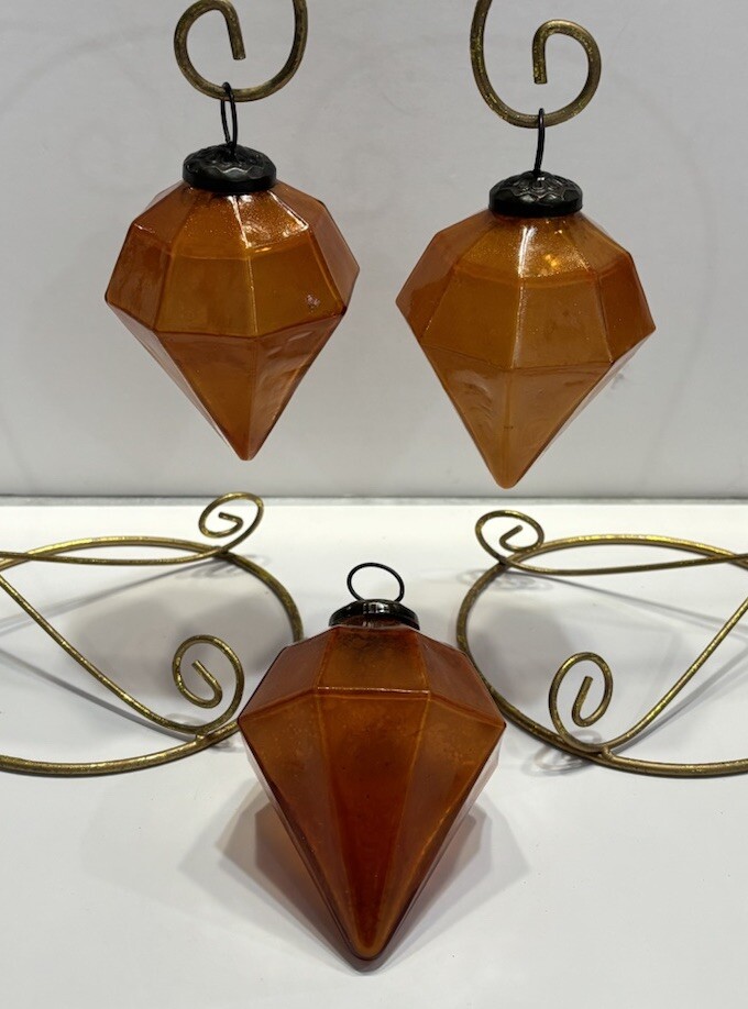 Vintage Amber Ornaments Glass Kugel Diamond Gem Mercury 3.5\