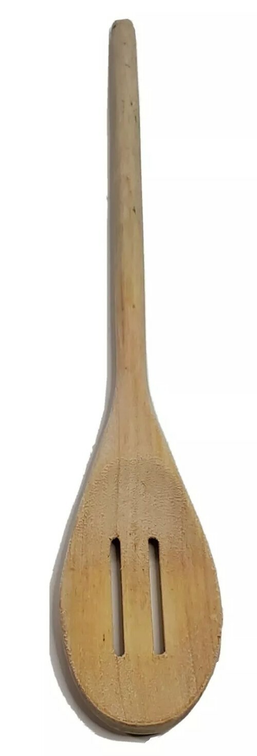 Wood Slotted Stirring Serving Spoon 11.75” Long 1.75” Widest Part Natural 