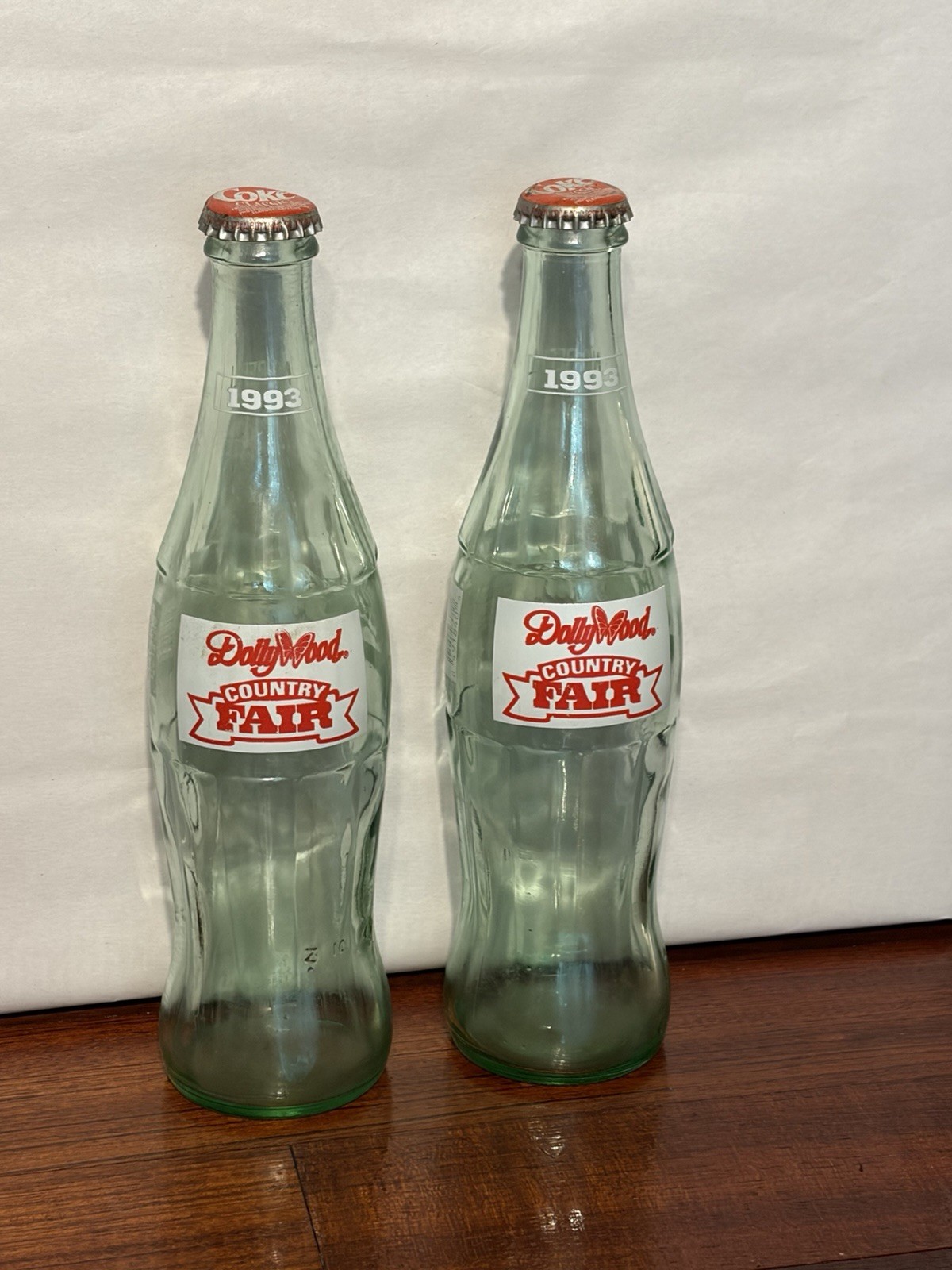Vintage 1993 Coca Cola Coke Dollywood Country Fair Glass Bottles Lot of 2
