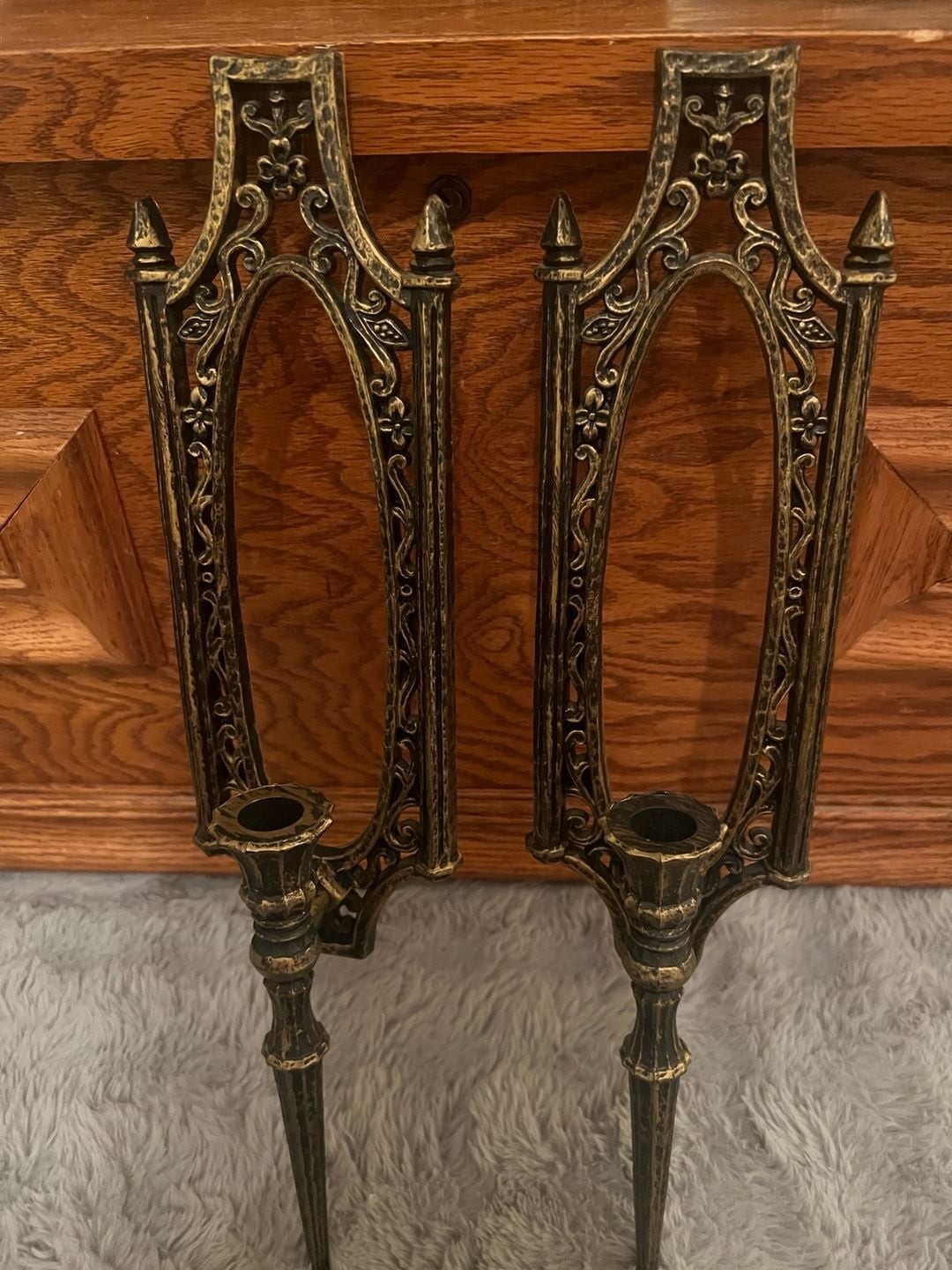Homco Vintage Ornate Gothic Wall Sconce Candle Holders Pair