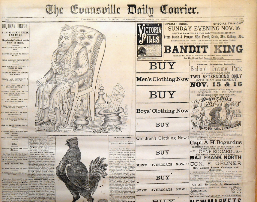 Newspaper Buffalo Bill Wild West Show Capt AH Bogardus Cowboys EvansvilleIN 1884 Newspaper Buffalo Bill Wild West Show Capt AH Bogardus Cowboys EvansvilleIN 1884