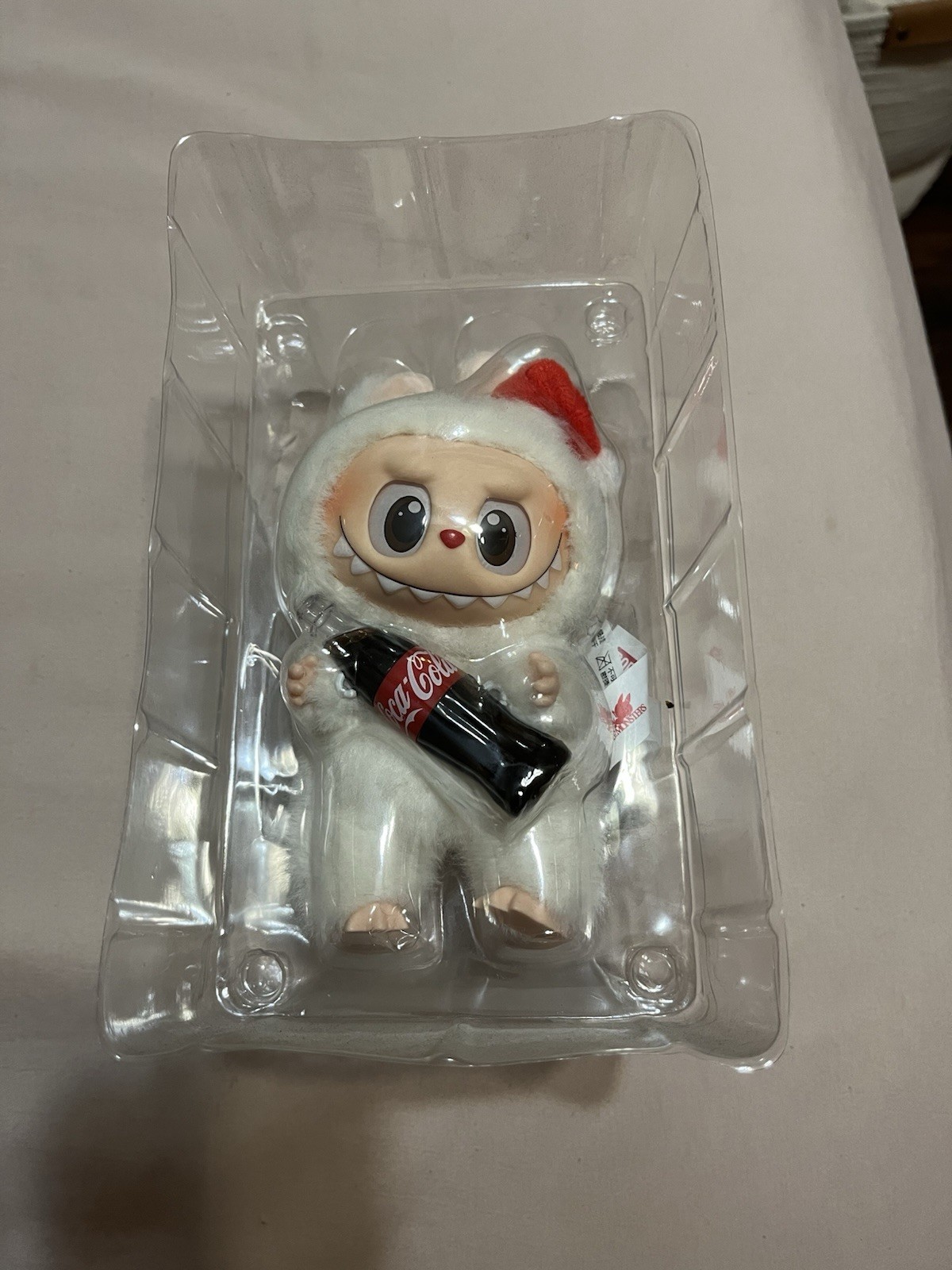 Coca-Cola Plush White Owl Holding Coke Bottle in Plastic Packaging