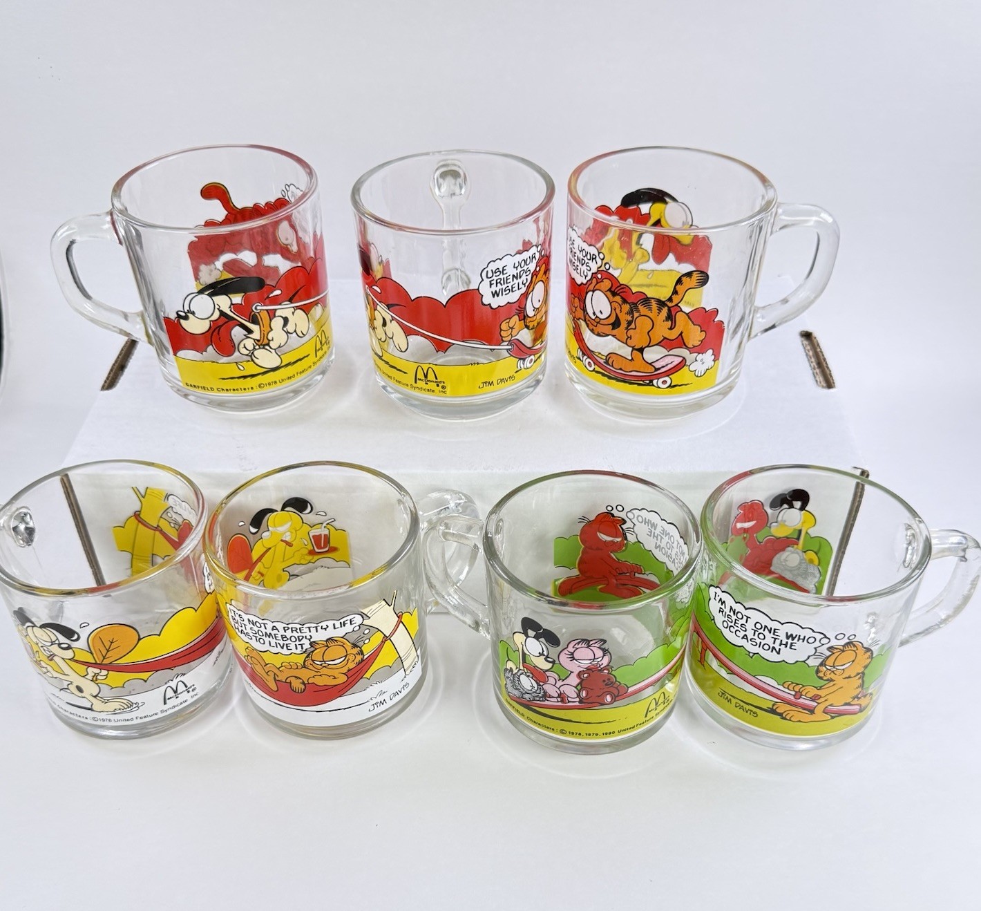 Lot Of 7 Vintage McDonald’s Garfield Glass  Cups 1978-1980 Jim Davis Mugs USA
