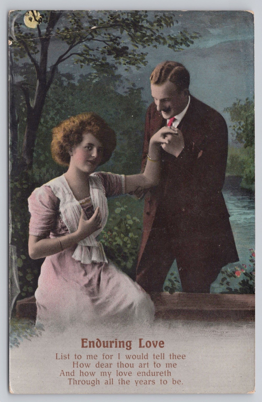 Enduring Love Moonlit Kissing Hand Romantic Poem Vintage Postcard Austria Enduring Love Moonlit Kissing Hand Romantic Poem Vintage Postcard Austria
