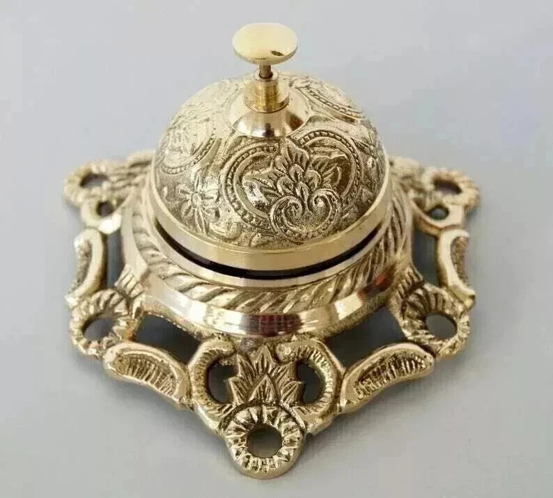 Table Desk Bell Antique Vintage Brass - Hotel Service Ornate Reception Counter Table Desk Bell Antique Vintage Brass - Hotel Service Ornate Reception Counter