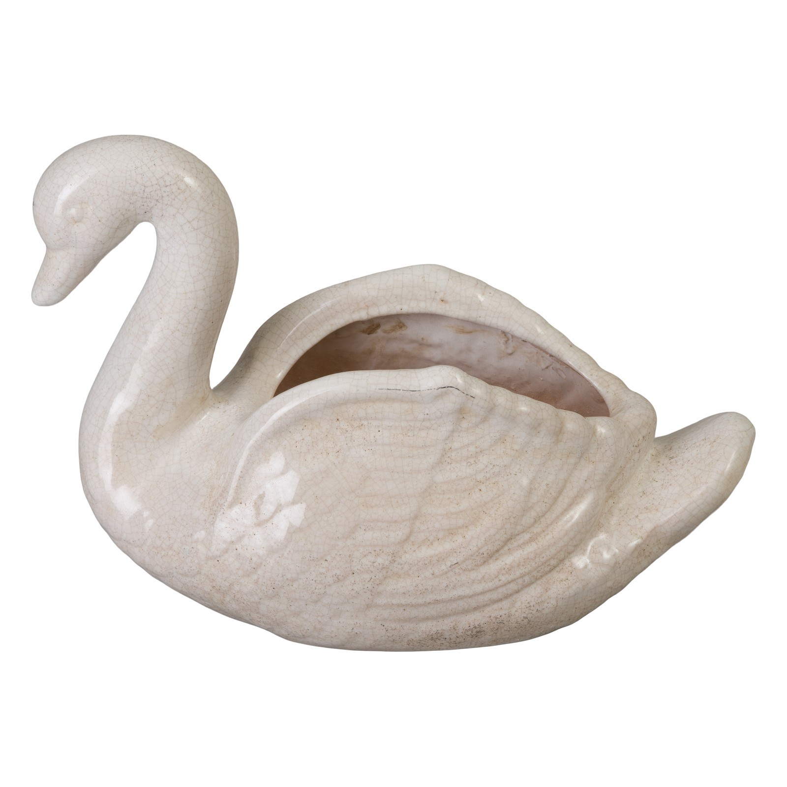 Decor-Decor- Swan Planter, White Crackle 20x9x14