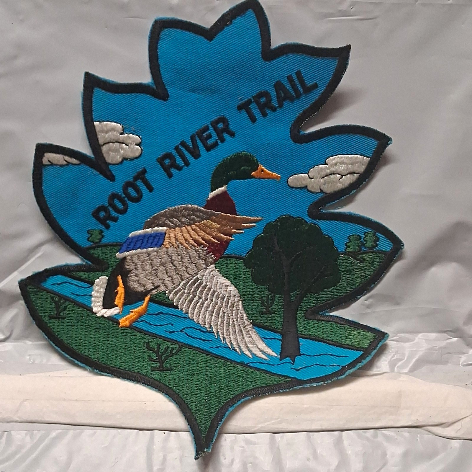 Boy Scouts Root River Trail Camp Patch Leaf Shape Duck Design