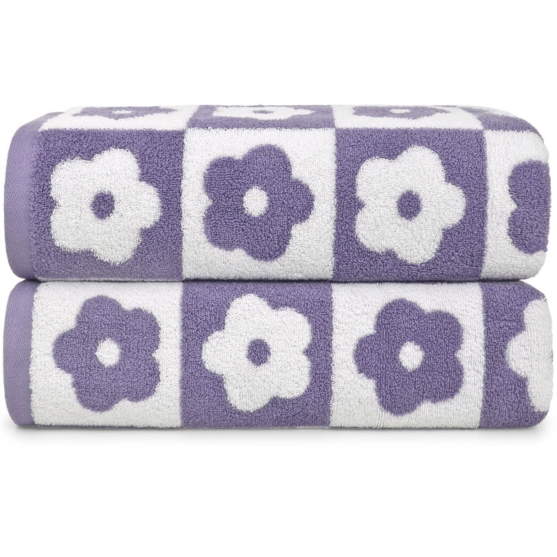 Jacquotha 2-Pieces Luxury Bath Towels Checkered Floral Purple Towels For Women Jacquotha 2-Pieces Luxury Bath Towels Checkered Floral Purple Towels For Women