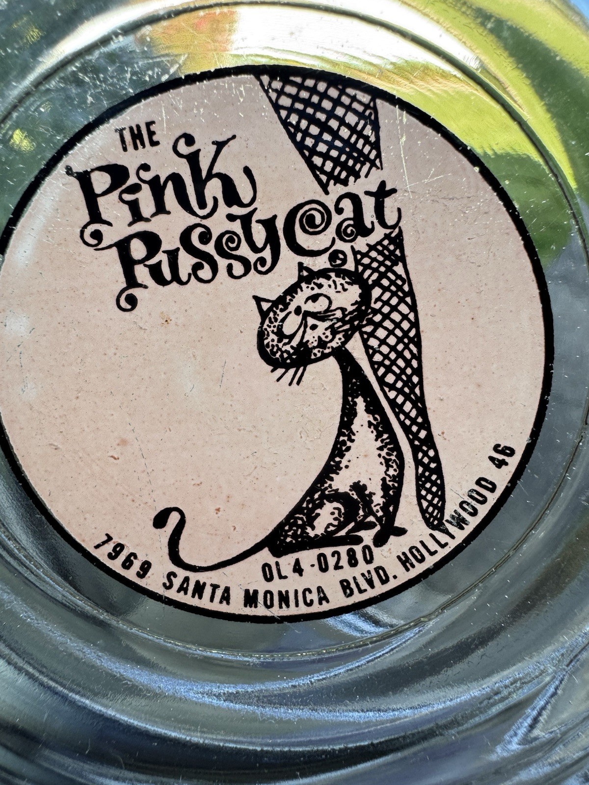 Vintage 1960s Pink Pussycat Hollywood Burlesque Club Glass Ashtray