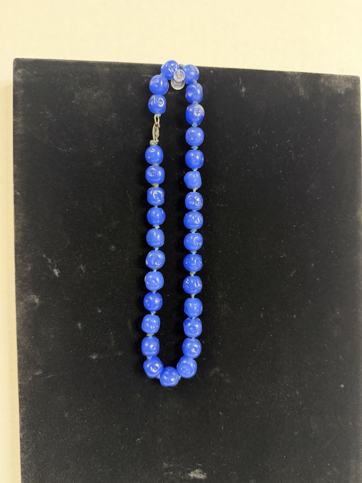 Vintage Czechoslovakia Blue Dimple Glass knotted choker necklace 17 in  Vintage Czechoslovakia Blue Dimple Glass knotted choker necklace 17 in 