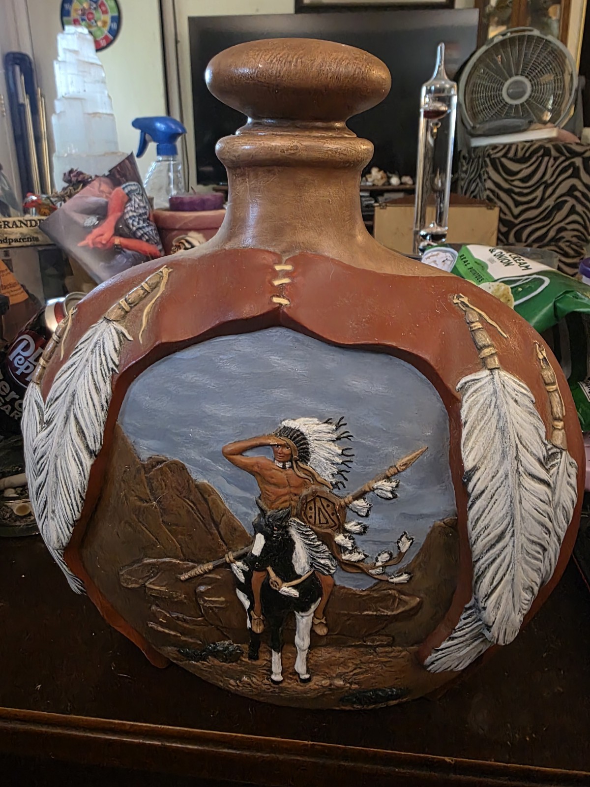 Vintage 1981 Provincial Mold #81 Native American Warrior Ceramic Canteen /... Vintage 1981 Provincial Mold #81 Native American Warrior Ceramic Canteen /...