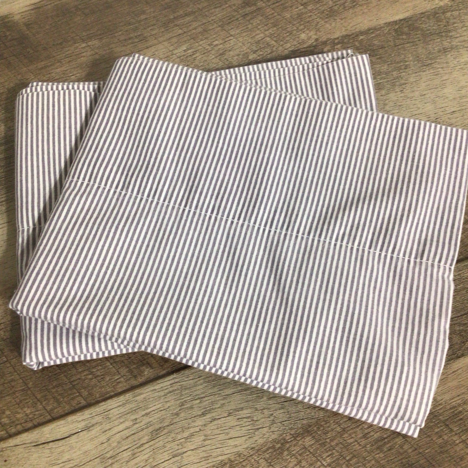 Vintage Martha Stewart Pair of Standard Pillowcases Gray Stripe