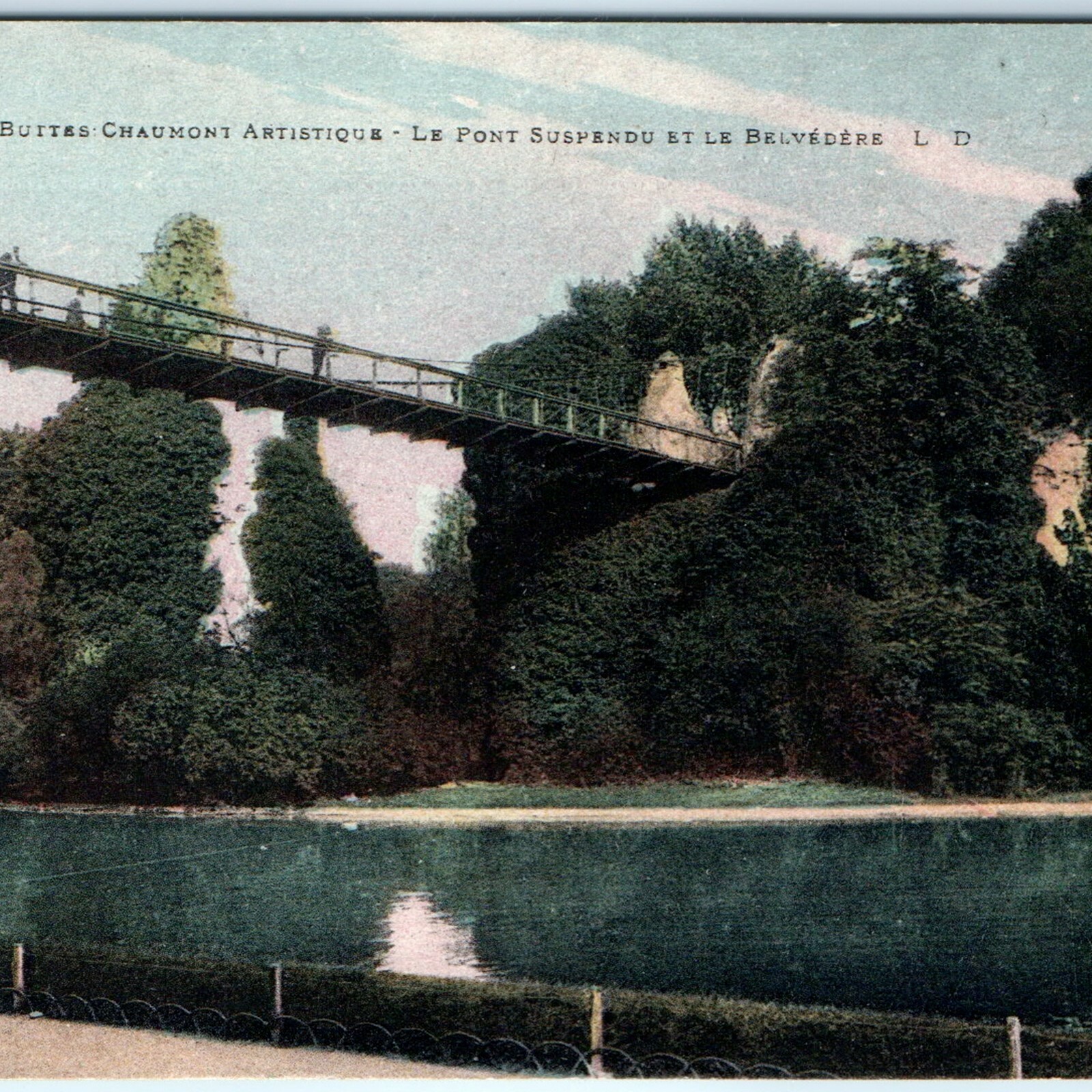 c1910s Paris France Parc Buttes Chaumont Suspension Bridge Postcard Belvedere c1910s Paris France Parc Buttes Chaumont Suspension Bridge Postcard Belvedere