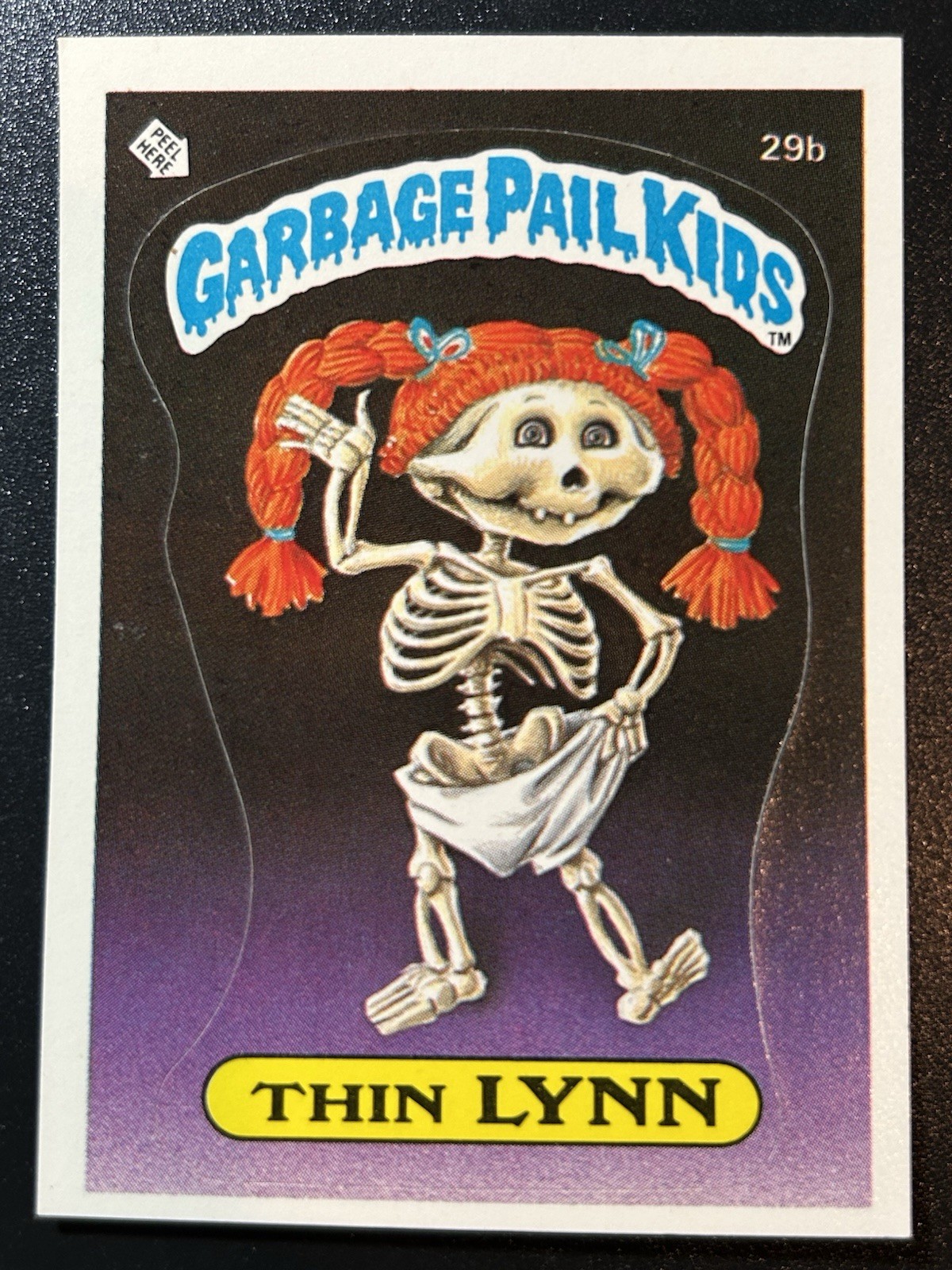 1985 Topps Garbage Pail Kids GPK Card First Series 1 OS1 Matte 29b Thin Lynn CL 1985 Topps Garbage Pail Kids GPK Card First Series 1 OS1 Matte 29b Thin Lynn CL