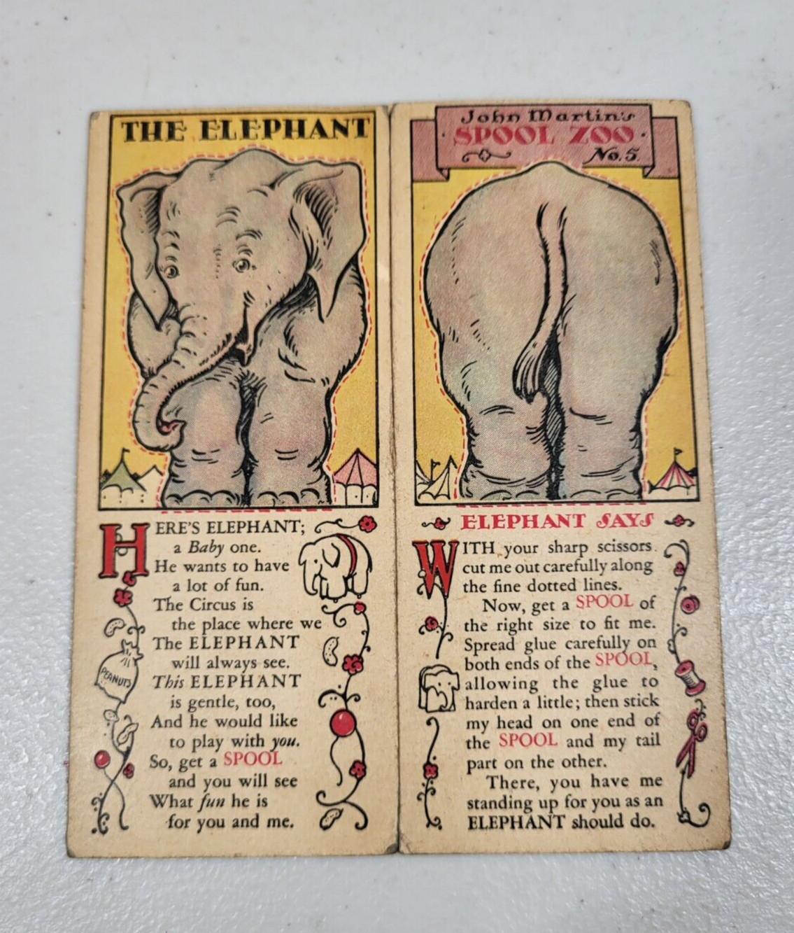 1931 J P Coats Clarks The Elephant John Martins Spool Zoo
