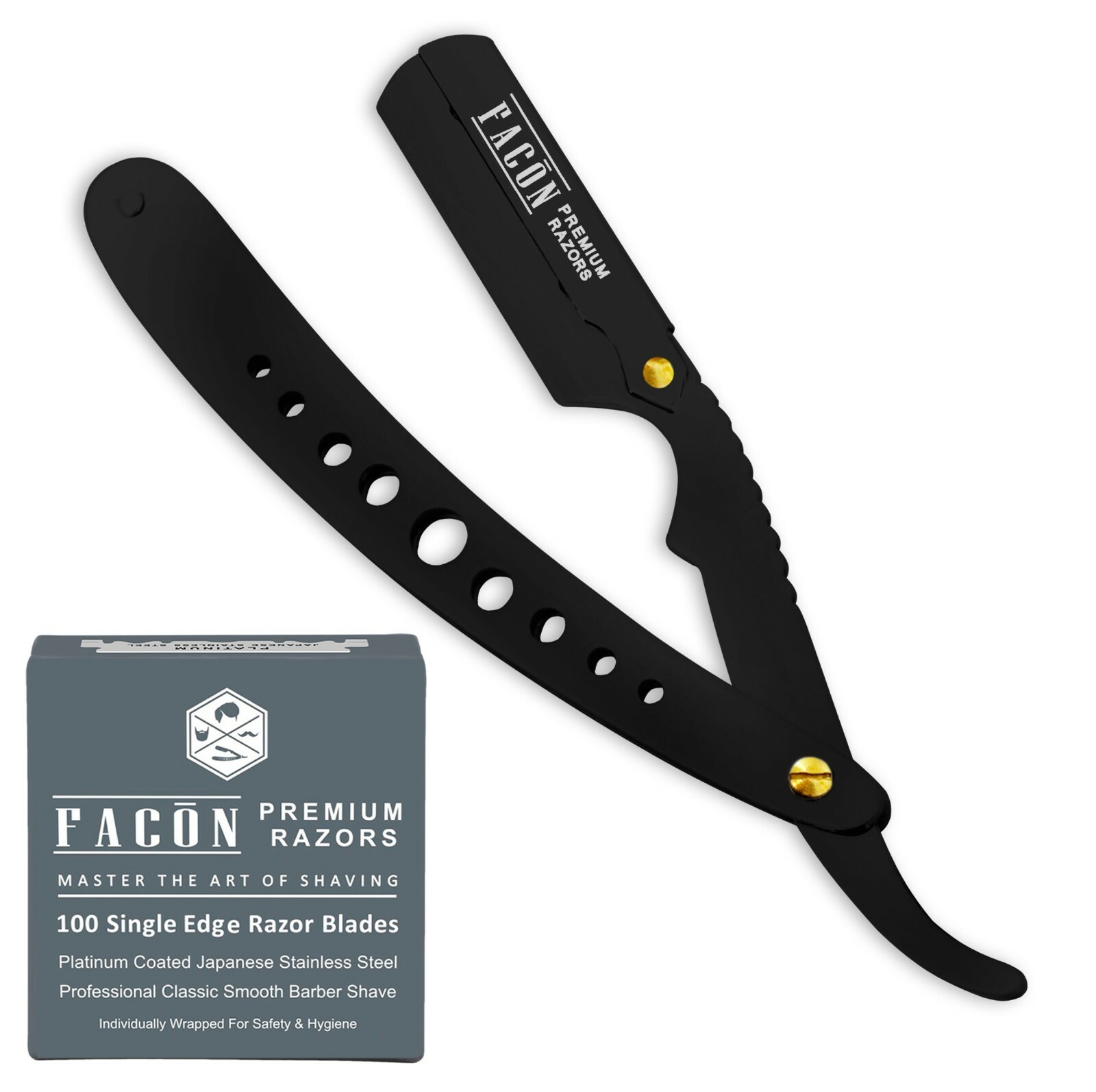 100 BLADES + CLASSIC STAINLESS STEEL STRAIGHT EDGE BARBER RAZOR SALON SHAVING 100 BLADES + CLASSIC STAINLESS STEEL STRAIGHT EDGE BARBER RAZOR SALON SHAVING
