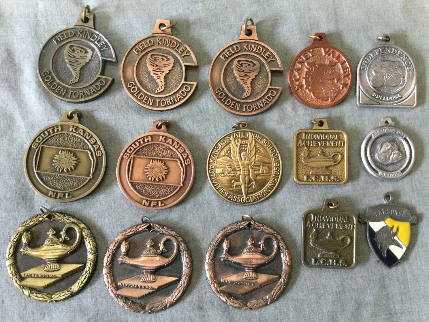 Kansas High School Medal - Various Lot of 15 Medallion - Field Kindley & Others Kansas High School Medal - Various Lot of 15 Medallion - Field Kindley & Others