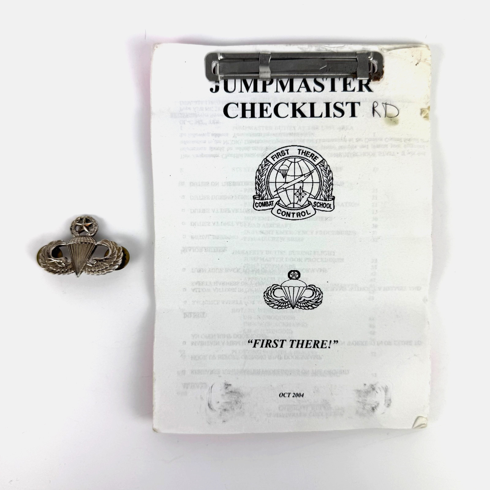 Vintage US Army Jumpmaster Checklist & Master Parachutist Badge 2004 AUTHENTIC