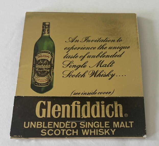 Glenfiddich Unblended Single Malt Scotch Whiskey Large Feature Matchbook w Stand Glenfiddich Unblended Single Malt Scotch Whiskey Large Feature Matchbook w Stand