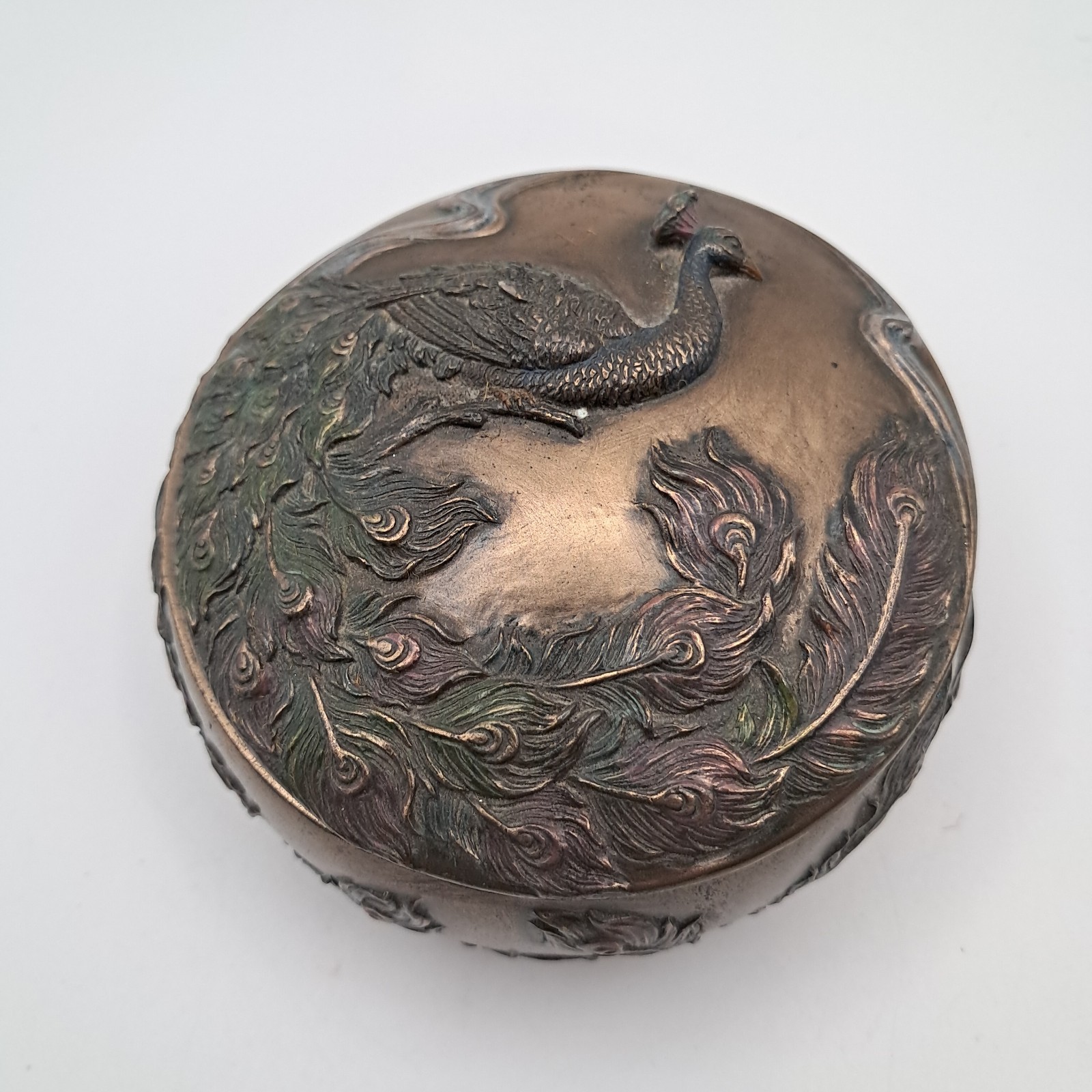 Vtg Peacock Resin Trinket Jewelry Box 4\