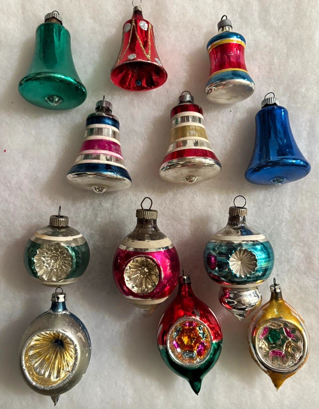 Lot of 12 Christmas Ornaments Shiny Brite, Poland, USA Indent, Bells Indent Box Lot of 12 Christmas Ornaments Shiny Brite, Poland, USA Indent, Bells Indent Box