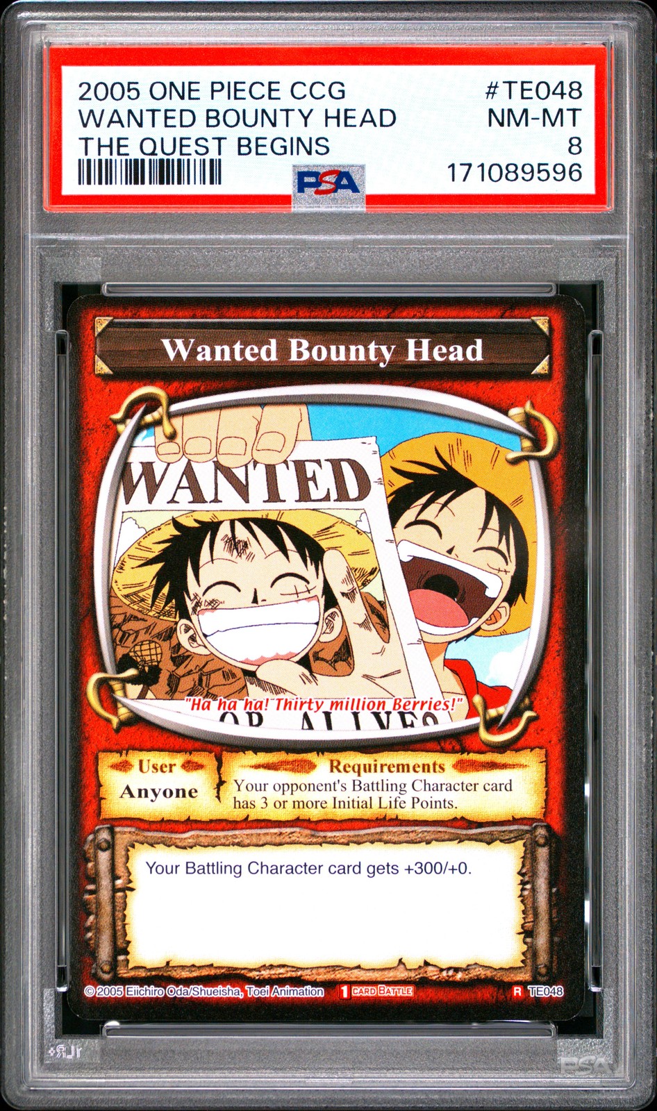 2005 SHONEN JUMP'S ONE PIECE CCG THE QUEST BEGINS WANTED BOUNTY HEAD PSA 8