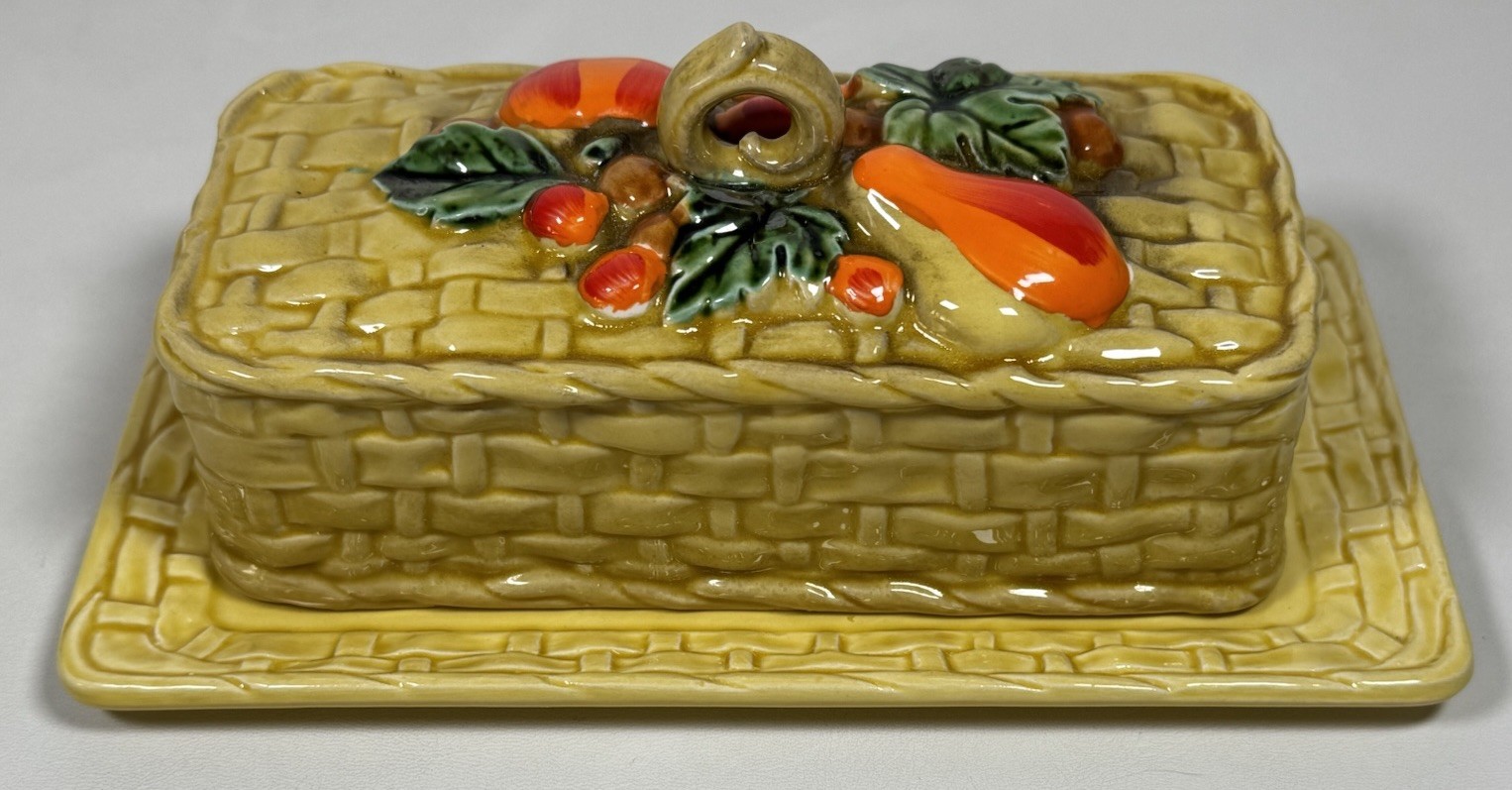 LEFTON Fall Butter Dish Vintage Basket Weave Pattern 1960s-1970s RARE 5962
