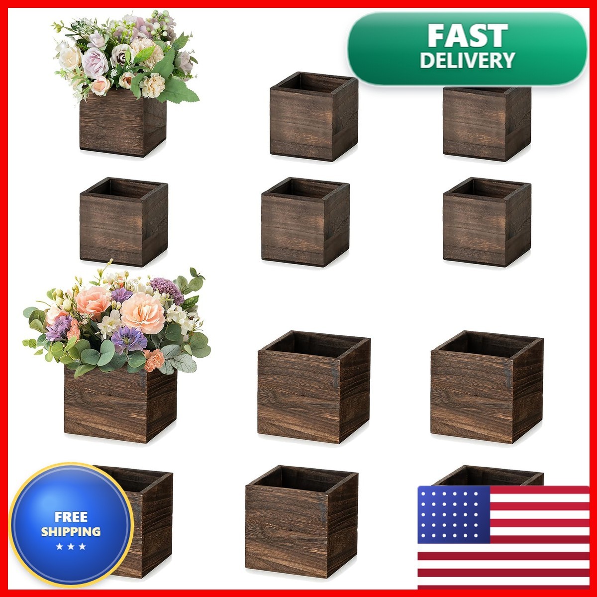 NUPTIO Small Wooden For Centerpiece, Brown, Square, 4\ NUPTIO Small Wooden For Centerpiece, Brown, Square, 4\