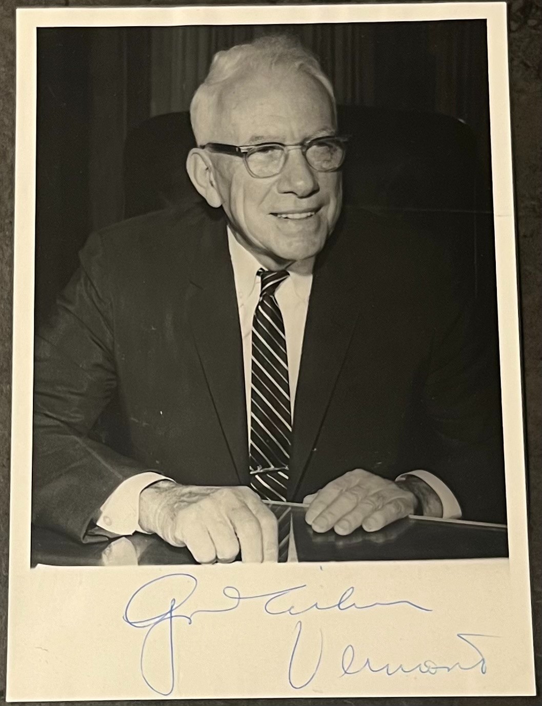 George D. Aiken Signed Vintage U.S. Senate Portrait Photograph Vermont Autograph