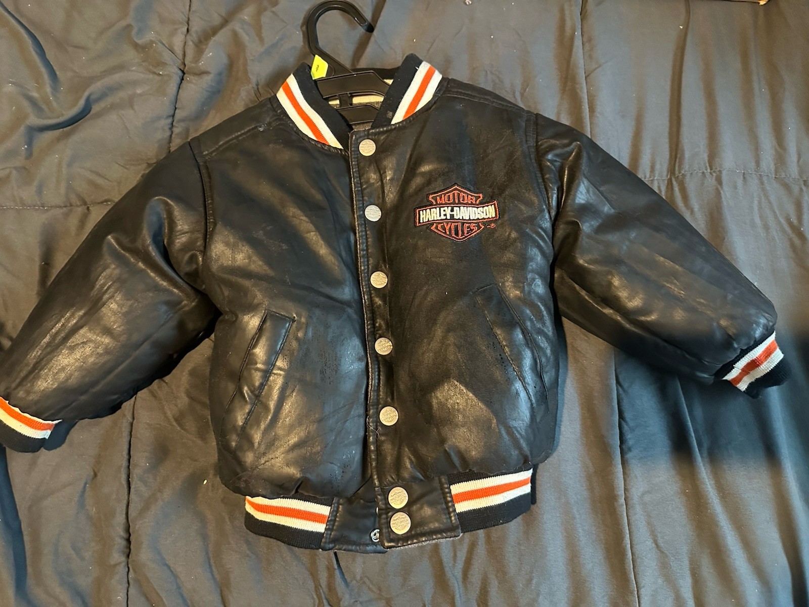 VINTAGE Harley-Davidson 3T Reversible Varsity Jacket Gray/Black Snap Buttons VINTAGE Harley-Davidson 3T Reversible Varsity Jacket Gray/Black Snap Buttons