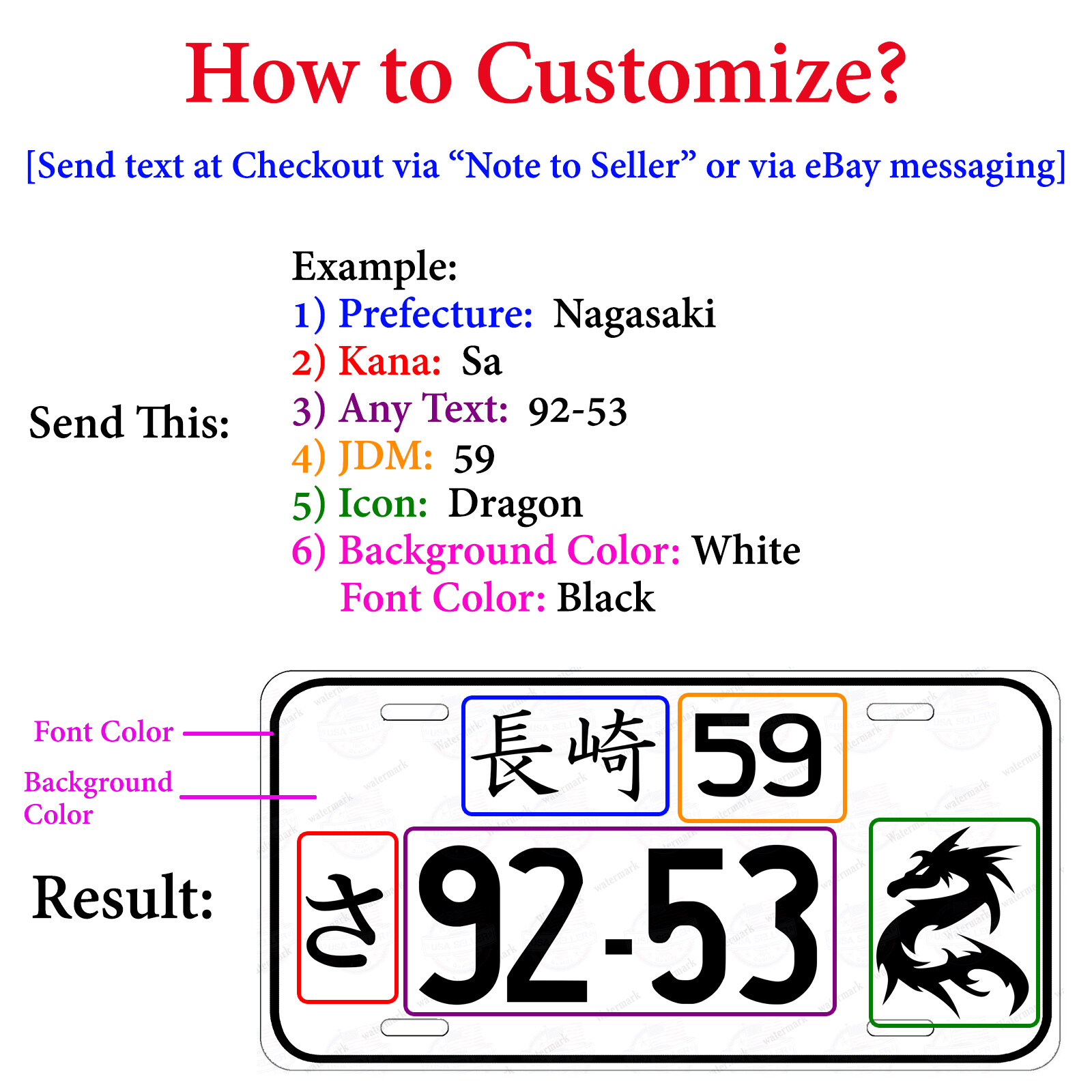 Japanese JAPAN Customized LICENSE PLATE TAG JDM Auto ATV Motorcycle Bike Wall